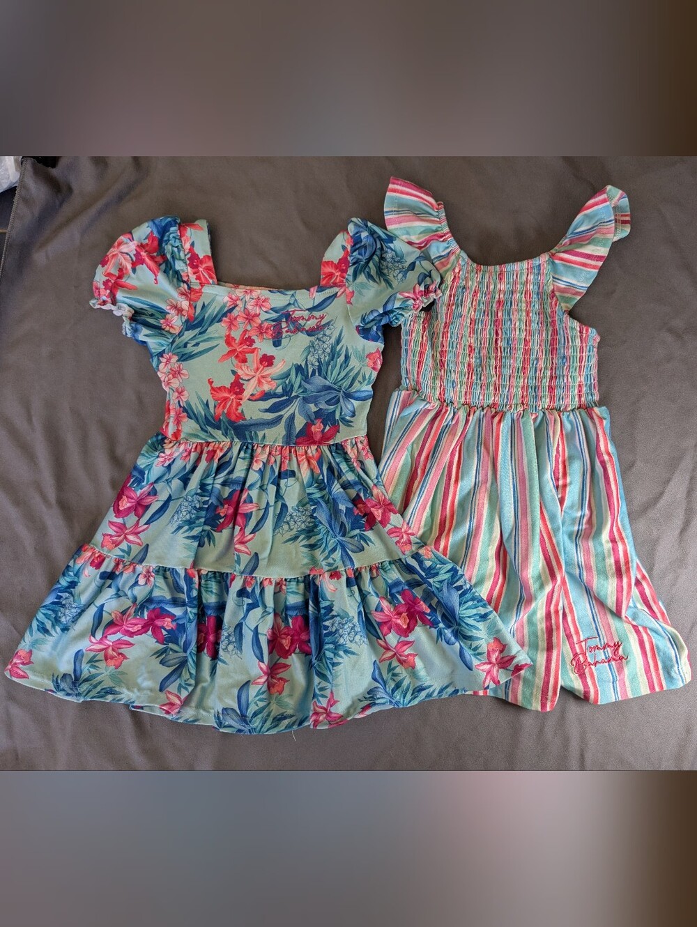 Tommy Bahama Aqua Floral Dress & Striped Sundress Set with Pink Accents